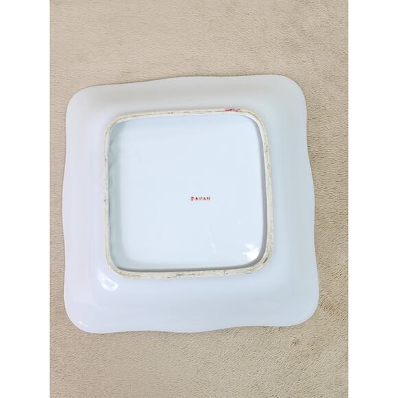 Square Bowl Floral Design Pink Roses 8 1/4" Porcelain Gold Trim Japan Vintage - Picture 8 of 10